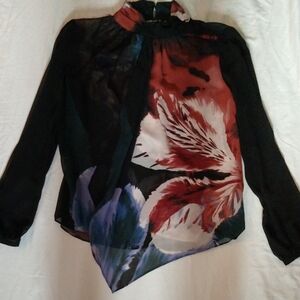 Jennifer Lopez Black and Red Floral Blouse